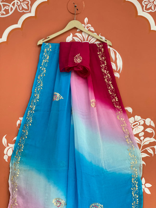 BOX DIE PURE CHIFFON MACHINE WORK SAREE