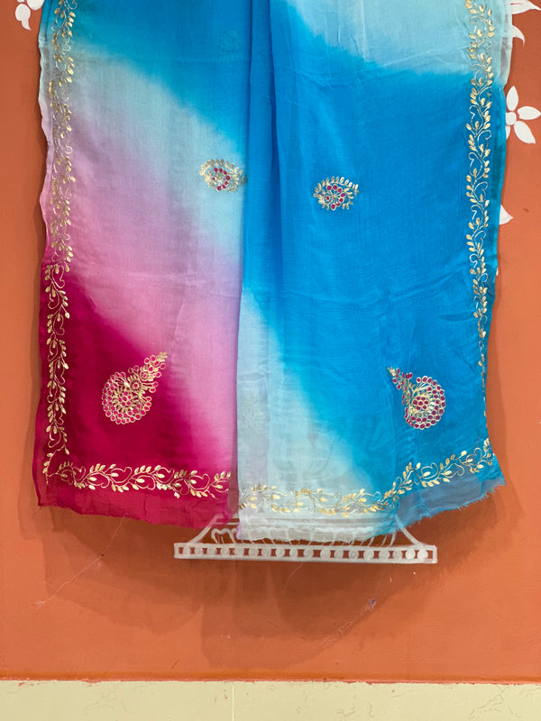 BOX DIE PURE CHIFFON MACHINE WORK SAREE
