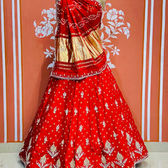PURE GAZI SILK HANDWORK GOTA PATTI LEHENGA