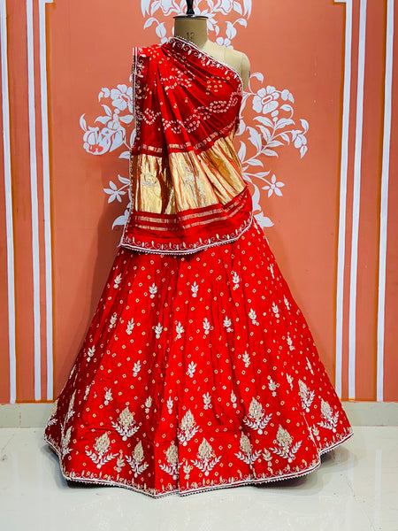 PURE GAZI SILK HANDWORK GOTA PATTI LEHENGA