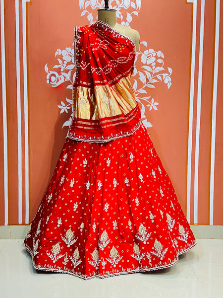 PURE GAZI SILK HANDWORK GOTA PATTI LEHENGA