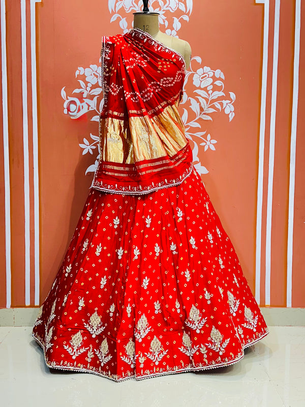 PURE GAZI SILK HANDWORK GOTA PATTI LEHENGA