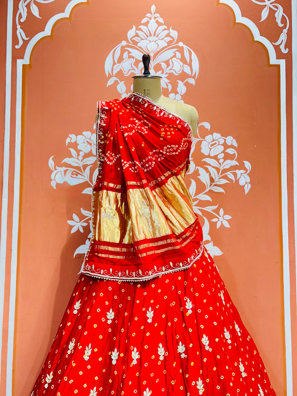 PURE GAZI SILK HANDWORK GOTA PATTI LEHENGA