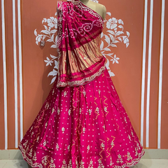 PURE GAZI SILK HANDWORK GOTA PATTI LEHENGA