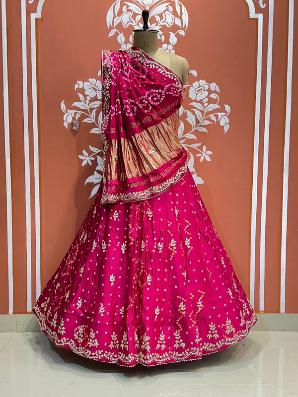 PURE GAZI SILK HANDWORK GOTA PATTI LEHENGA