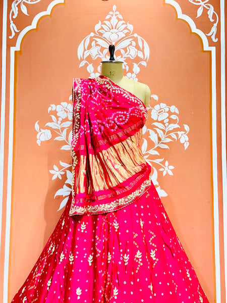 PURE GAZI SILK HANDWORK GOTA PATTI LEHENGA