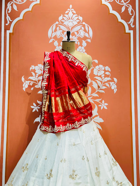 PURE GAZI SILK HANDWORK GOTA PATTI LEHENGA