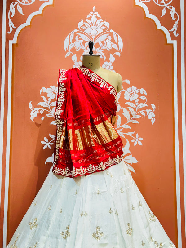 PURE GAZI SILK HANDWORK GOTA PATTI LEHENGA