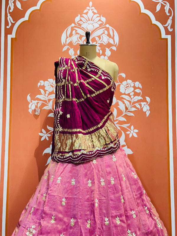 GAZI SILK COSMOS TISSUE GOTA PATTI ZARDOZI LEHENGA