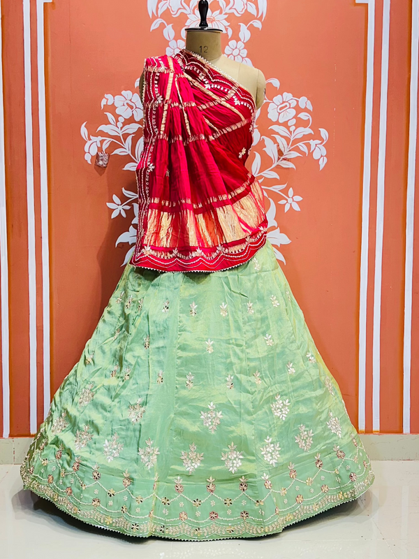 GAZI SILK COSMOS TISSUE GOTA PATTI ZARDOZI LEHENGA