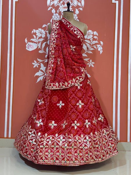 60GM GEORGETTE BHANDHANI GOTA PATTI LEHENGA