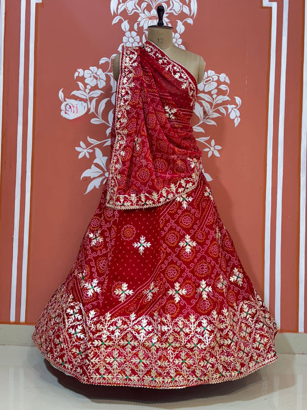 60GM GEORGETTE BHANDHANI GOTA PATTI LEHENGA