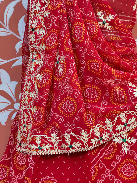 60GM GEORGETTE BHANDHANI GOTA PATTI LEHENGA