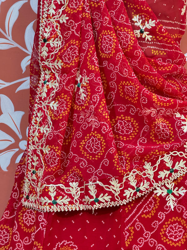 60GM GEORGETTE BHANDHANI GOTA PATTI LEHENGA