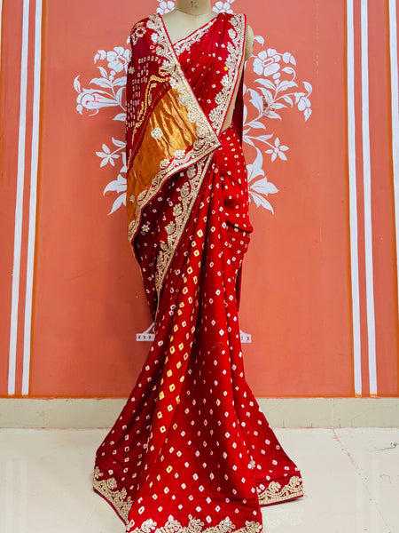 GAZI SILK GOTA PATTI BHANDEJ SAREE