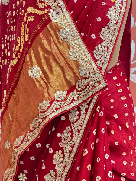 GAZI SILK GOTA PATTI BHANDEJ SAREE