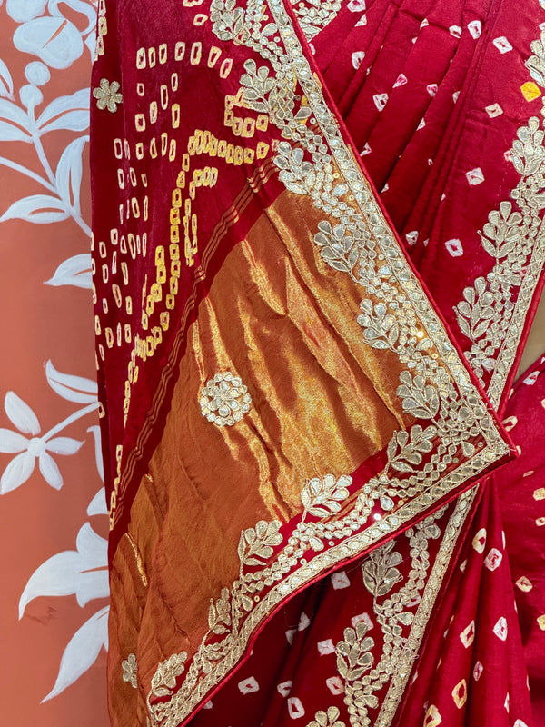 GAZI SILK GOTA PATTI BHANDEJ SAREE
