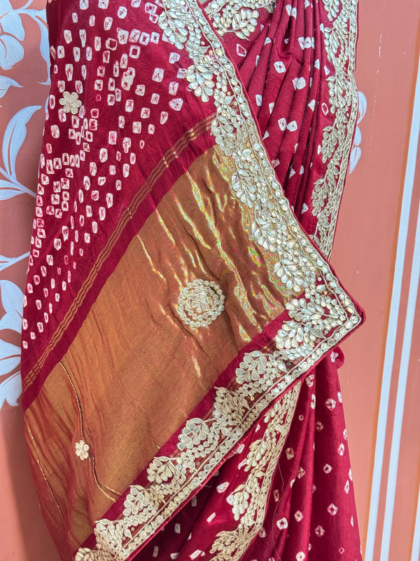 GAZI SILK GOTA PATTI BHANDEJ SAREE