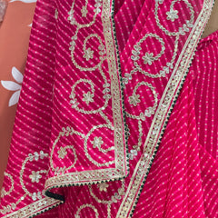 CXC GEORGETTE MOTHRA LEHERIYA GOTA PATTI SAREE