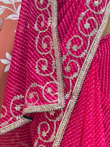 CXC GEORGETTE MOTHRA LEHERIYA GOTA PATTI SAREE