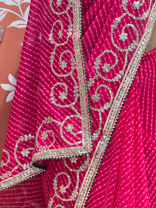 CXC GEORGETTE MOTHRA LEHERIYA GOTA PATTI SAREE