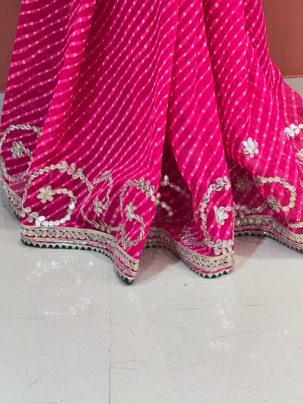 CXC GEORGETTE MOTHRA LEHERIYA GOTA PATTI SAREE
