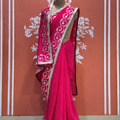 CXC GEORGETTE MOTHRA LEHERIYA GOTA PATTI SAREE