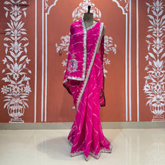 GEORGETTE LEHERIYA GOTA PATTI PEACOCK SAREE
