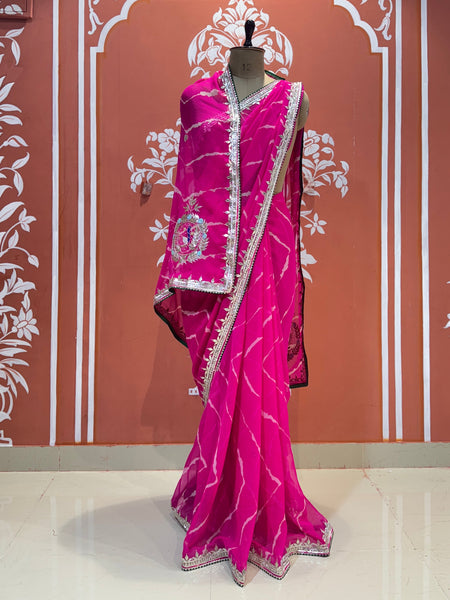 GEORGETTE LEHERIYA GOTA PATTI PEACOCK SAREE