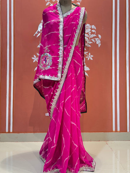 GEORGETTE LEHERIYA GOTA PATTI PEACOCK SAREE