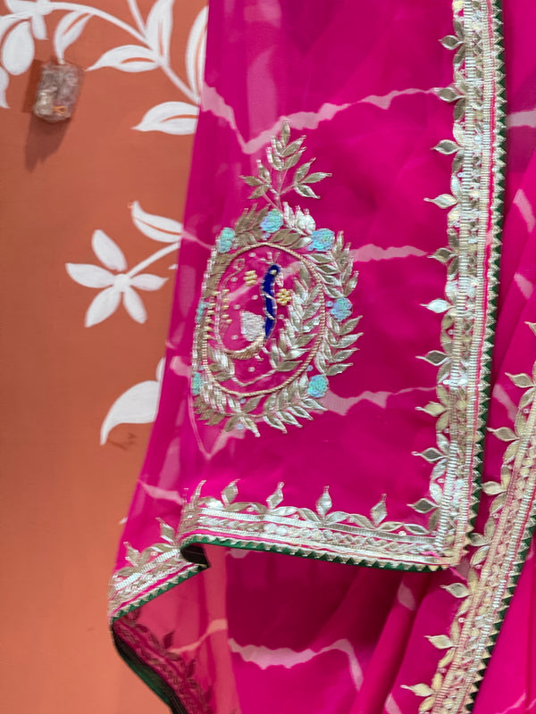 GEORGETTE LEHERIYA GOTA PATTI PEACOCK SAREE