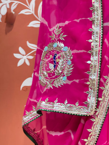 GEORGETTE LEHERIYA GOTA PATTI PEACOCK SAREE