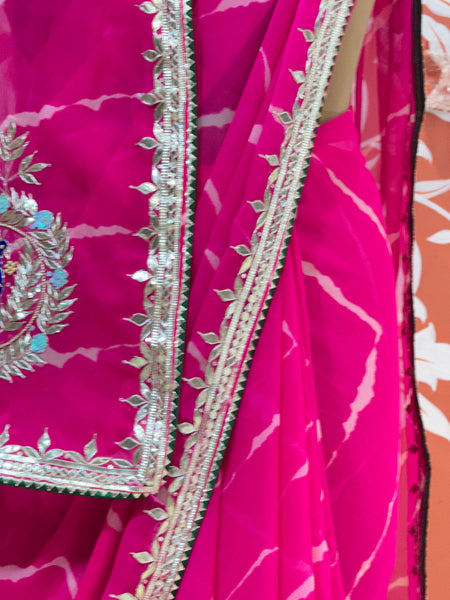 GEORGETTE LEHERIYA GOTA PATTI PEACOCK SAREE