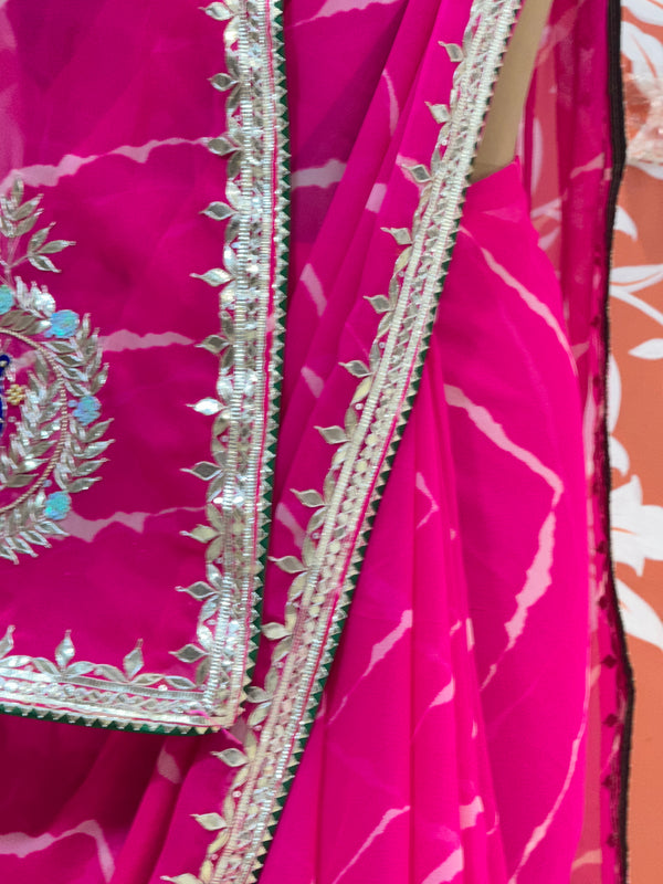 GEORGETTE LEHERIYA GOTA PATTI PEACOCK SAREE