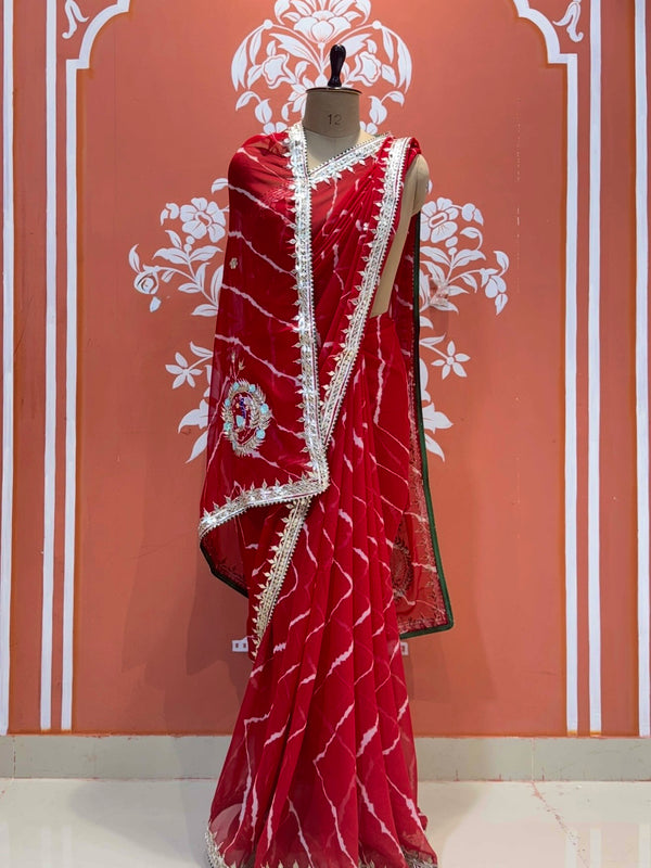 GEORGETTE LEHERIYA GOTA PATTI PEACOCK SAREE