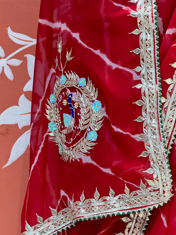 GEORGETTE LEHERIYA GOTA PATTI PEACOCK SAREE