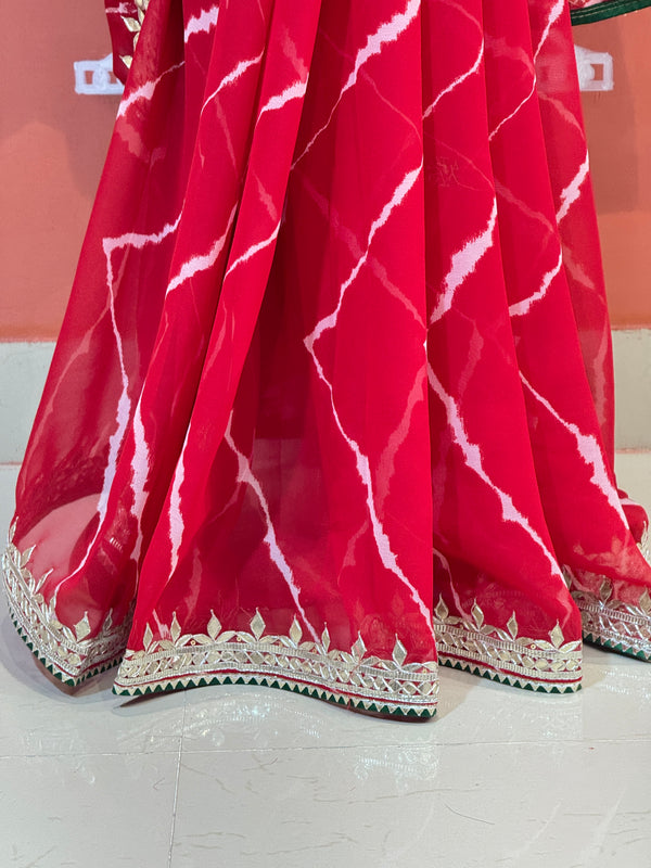 GEORGETTE LEHERIYA GOTA PATTI PEACOCK SAREE