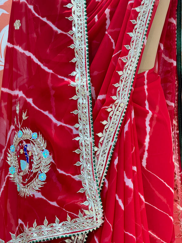 GEORGETTE LEHERIYA GOTA PATTI PEACOCK SAREE
