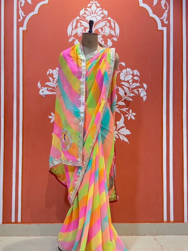 GEORGETTE LEHERIYA GOTA PATTI PEACOCK SAREE