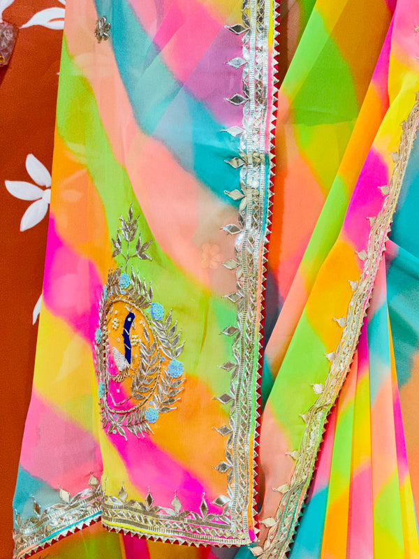 GEORGETTE LEHERIYA GOTA PATTI PEACOCK SAREE