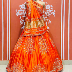 GAZI SILK HANDWORK KACHI PATTI LEHENGA