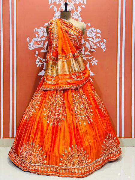 GAZI SILK HANDWORK KACHI PATTI LEHENGA