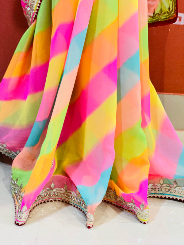 GEORGETTE LEHERIYA GOTA PATTI PEACOCK SAREE