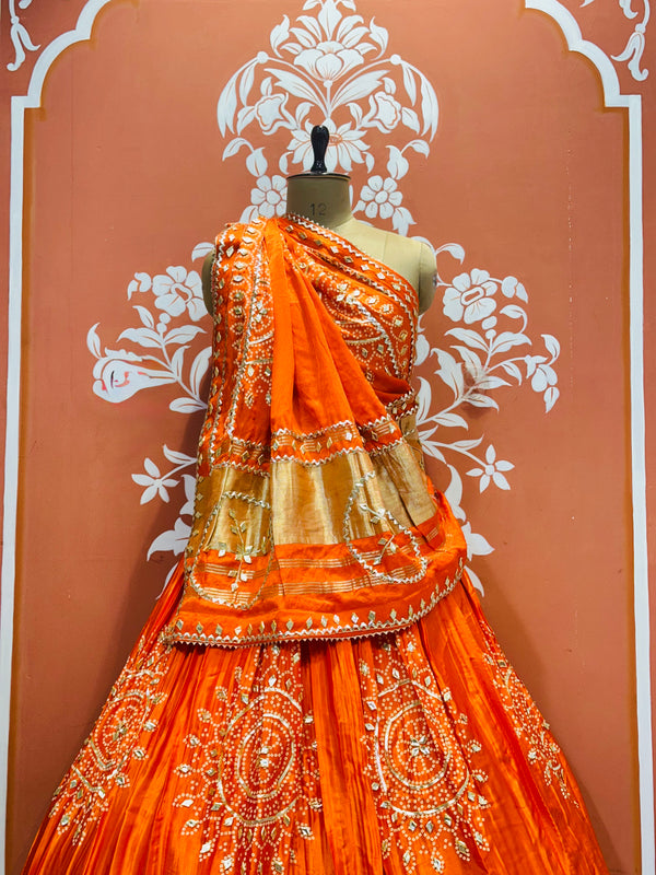 GAZI SILK HANDWORK KACHI PATTI LEHENGA