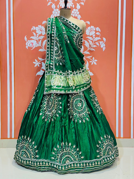 GAZI SILK HANDWORK KACHI PATTI LEHENGA