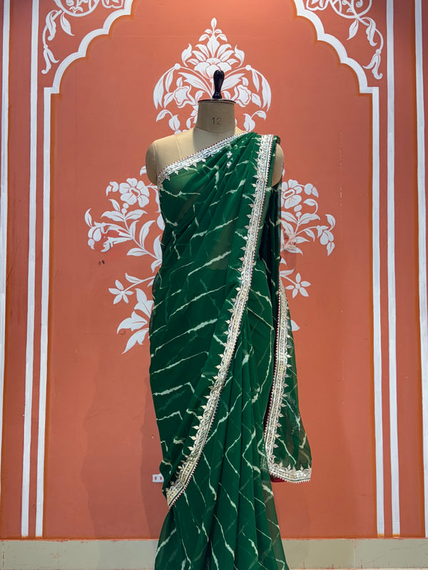GEORGETTE LEHERIYA GOTA PATTI PEACOCK SAREE