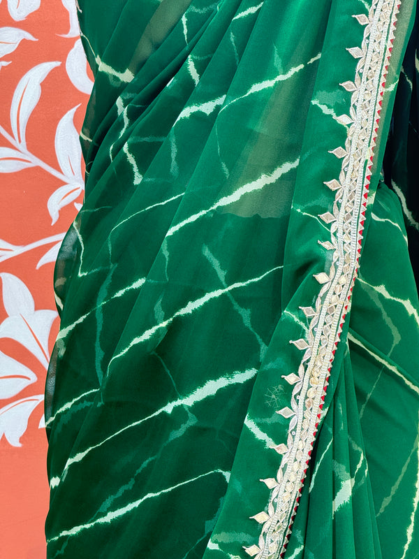GEORGETTE LEHERIYA GOTA PATTI PEACOCK SAREE