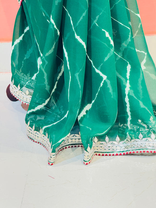 GEORGETTE LEHERIYA GOTA PATTI PEACOCK SAREE