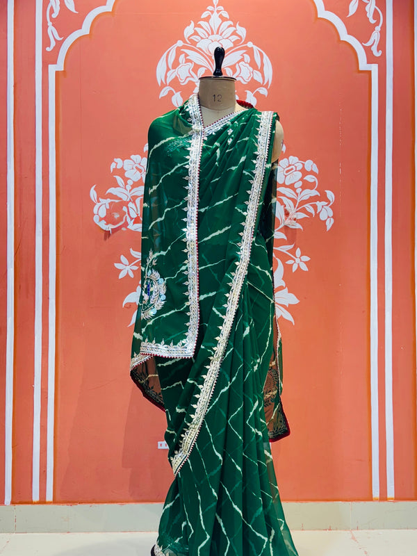 GEORGETTE LEHERIYA GOTA PATTI PEACOCK SAREE