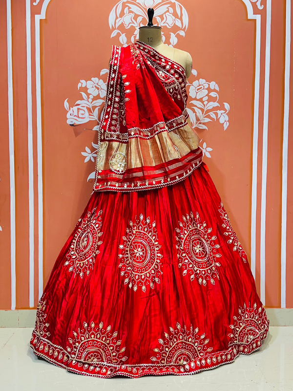 GAZI SILK HANDWORK KACHI PATTI LEHENGA